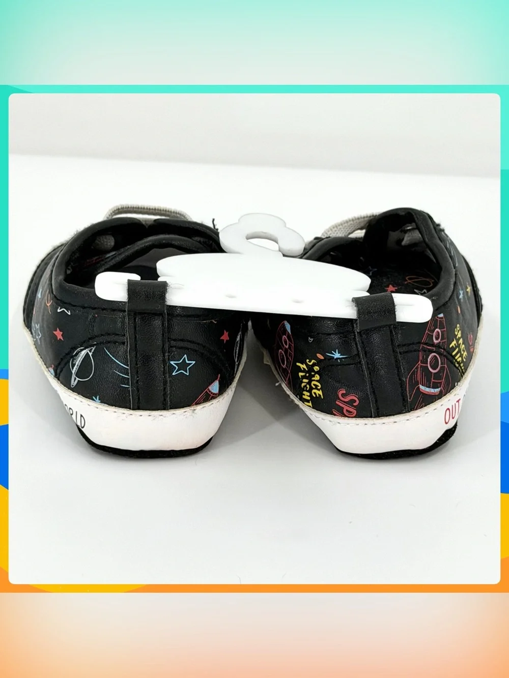 New RISING STAR Boys Girls Black Astronaut Space Theme Baby Shoes Size 6-9 Mos